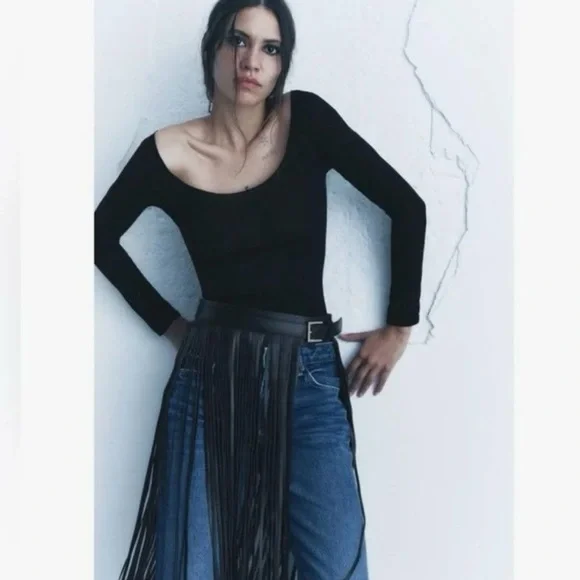 Fringed Leather Belt SPECIAL EDITION Black Bloggers Fav. Size 30 - Picture 2 of 7